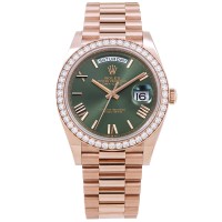 Rolex Day Date Olive Green Diamond-Set Bezel Swiss ETA Watch India | Ref. M228345RBR-0011 Rolex Day Date Olive Green Diamond-Set Bezel Swiss ETA Watch India | Ref. M228345RBR-0011