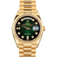 Rolex Day-Date Yellow Gold Green Ombré Diamond Dial 1:1 Super Clone Swiss ETA Watch | Ref. 128238 Rolex Day-Date Yellow Gold Green Ombré Diamond Dial 1:1 Super Clone Swiss ETA Watch | Ref. 128238
