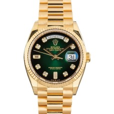 Rolex Day-Date Yellow Gold Green Ombré Diamond Dial 1:1 Super Clone Swiss ETA Watch | Ref. 128238 Rolex Day-Date Yellow Gold Green Ombré Diamond Dial 1:1 Super Clone Swiss ETA Watch | Ref. 128238